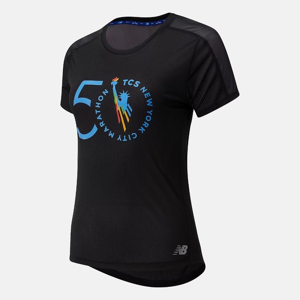 $50 NWT NYC Marathon NEW BALANCE Womens LARGE Impact Run Short Sleeve FREE SHIP